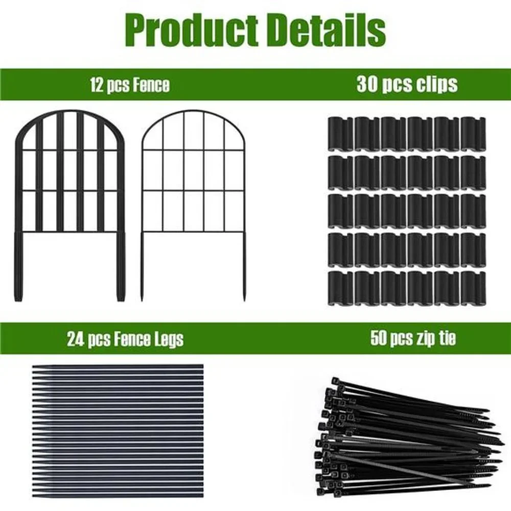 12 Pack Decorative Garden Fence Panels No Dig Fencing, 24in (H) x 13ft (L)